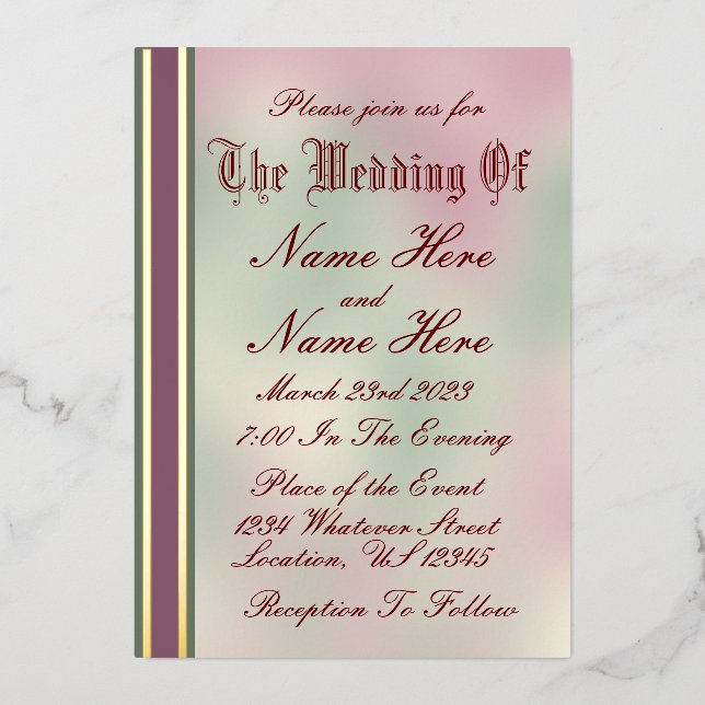 Sage, Rose and Gold Foil Wedding Invitation Foil Invitation (Front)