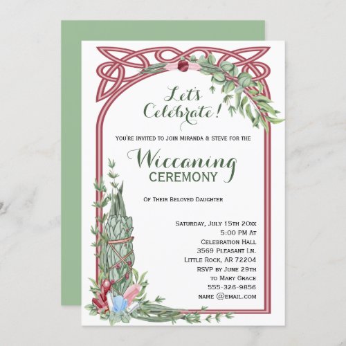 Sage  Rose Herbal Crystal Bouquet Baby Wiccaning Invitation
