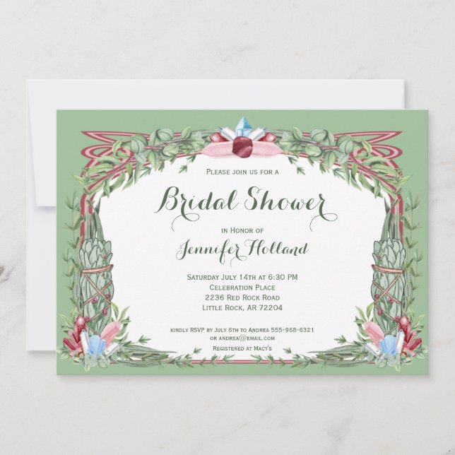 Sage & Rose Herbal Crystal Bouquet Bridal Shower Invitation (Front)