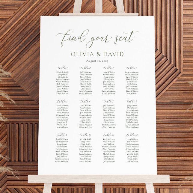 Sage Script Color 12 table Wedding Seating Chart (Creator Uploaded)
