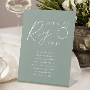 Sage script put a ring on it bridal shower game pedestal sign