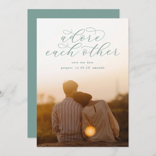 Sage Sea Green Adore Each Other Calligraphy Photo Save The Date