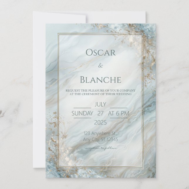 Sage Seafoam Gold Foil Marble Wedding Invitation (Front)