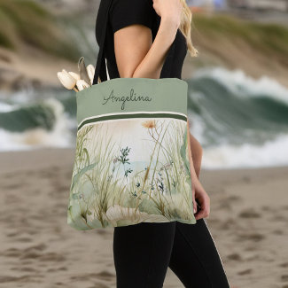 Sage Seaside Dunes Grasses and Flowers Monogram