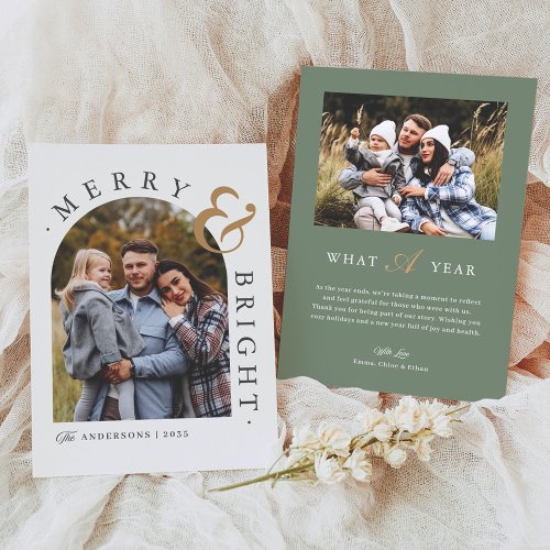Sage Serenity Merry &amp; Bright Festive Arch Photo Holiday Card