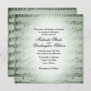 Sage Sheet Music Wedding Theme Invitation