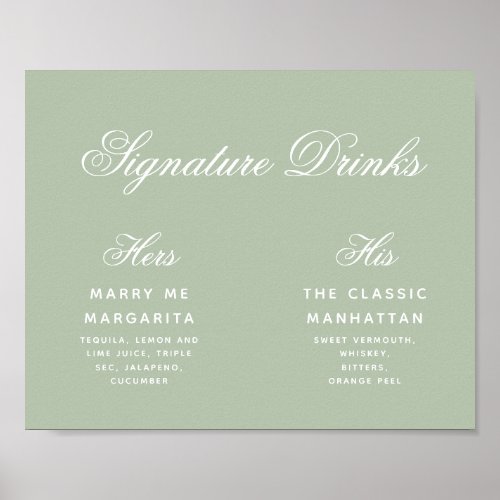 Sage Signature Drinks Green Wedding Sign