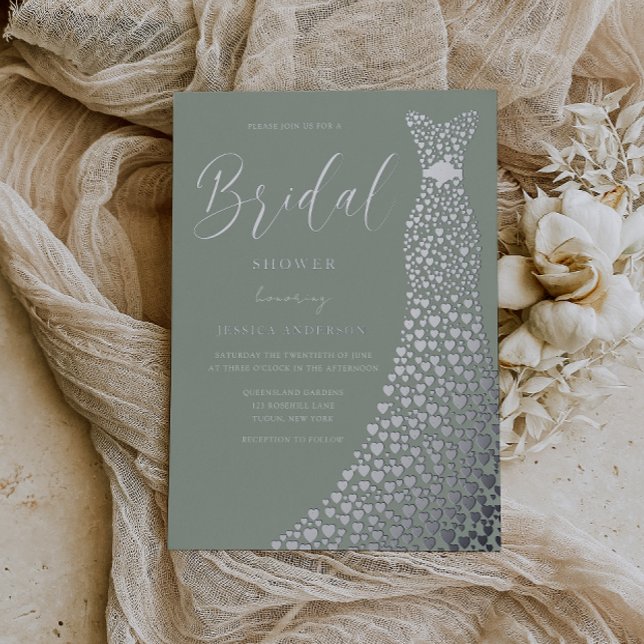 Sage & Silver Elegance Bridal Shower Foil Invitation (Creator Uploaded)
