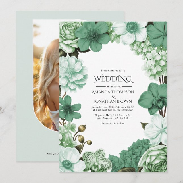 Sage Silver, Eucalyptus Drift & Snowdrop Mint Invitation (Front/Back)