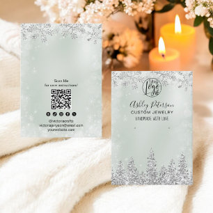 Sage silver glitter logo jewelry earring display business card