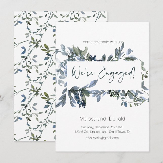 Sage Silver Green Elegant Floral Engagement (Front/Back)