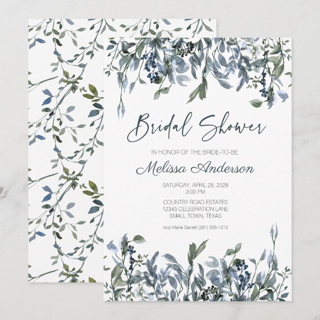 Sage Silver Green Floral Bridal Shower  (Front/Back)