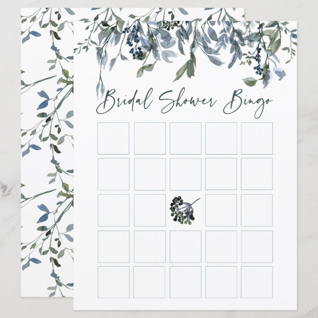 Sage Silver Green Floral Bridal Shower Bingo (Front/Back)
