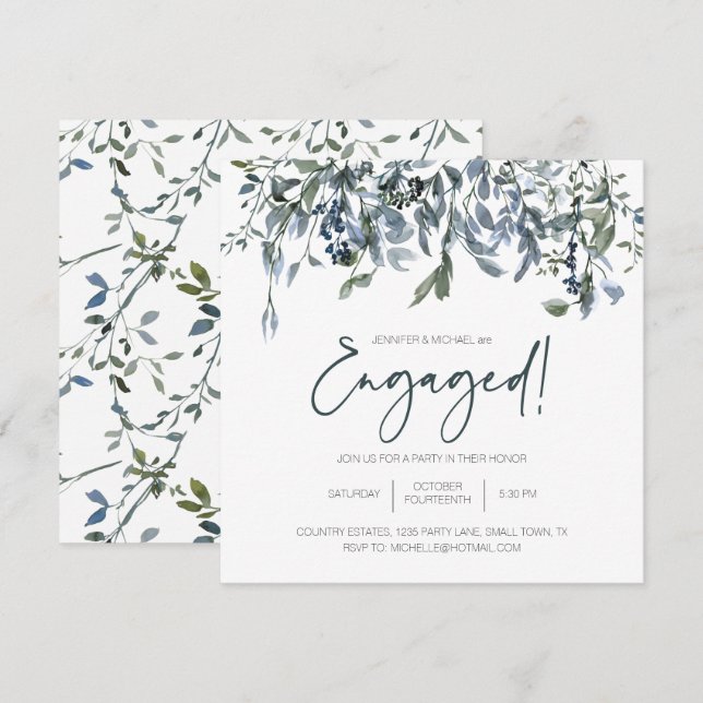 Sage Silver Green Floral Elegant Engagement (Front/Back)