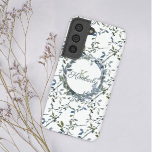 Sage Silver Green Floral Samsung Galaxy S22 Ultra Case