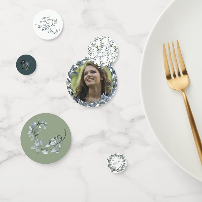 Sage Silver Green Floral Wedding Confetti (Group)