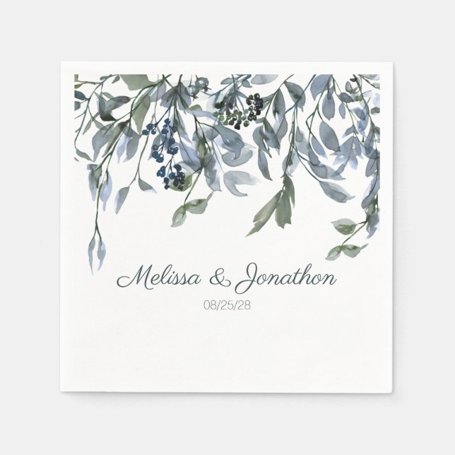 Sage Silver Green Floral Wedding Napkins (Front)