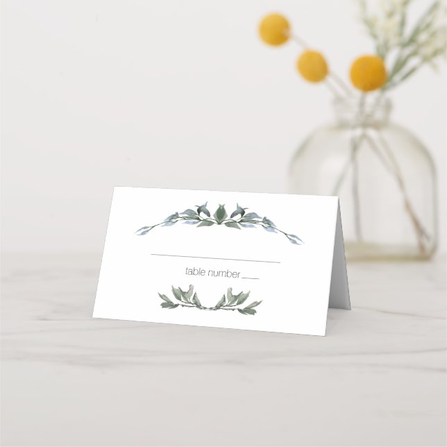 Sage Silver Green Floral Wedding Place Card (Front)