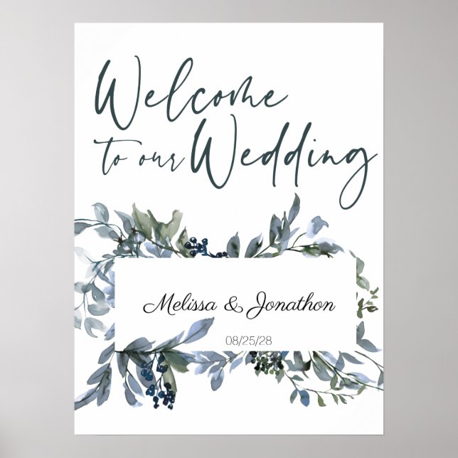 Sage Silver Green Floral Wedding Poster (Front)
