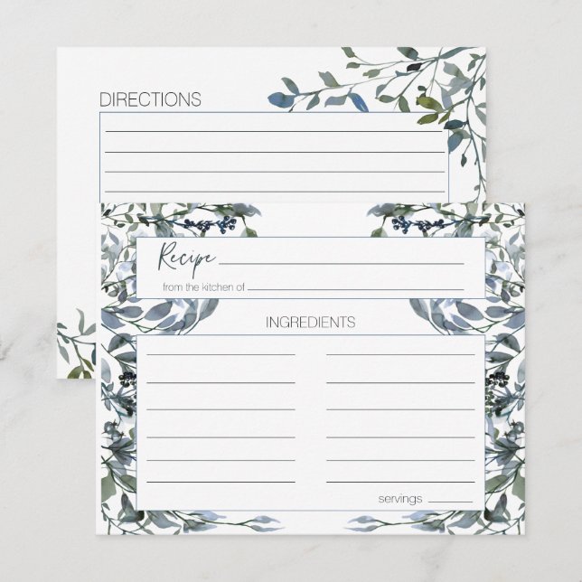 Sage Silver Green Floral Wedding Recipe Card (Front/Back)
