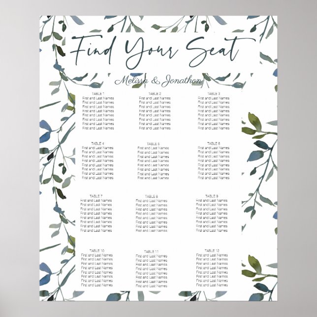 Sage Silver Green Floral Wedding Seating Chart (Front)