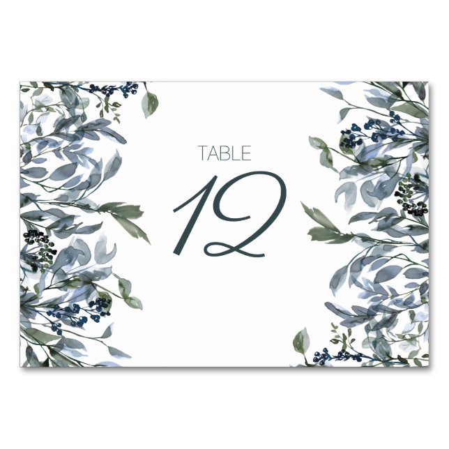 Sage Silver Green Floral Wedding Table Number (Front)