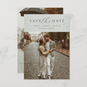 Sage Simple Calligraphy Floral Wedding Photo Save The Date