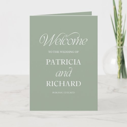 Sage Simple Calligraphy Wedding Folded Program