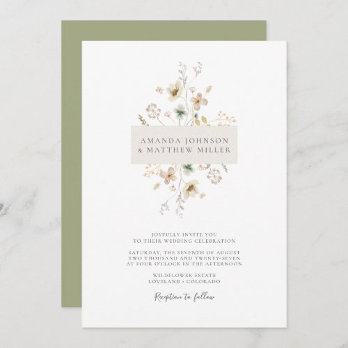 Sage Simple Minimal Elegant Pressed Floral Wedding Invitation