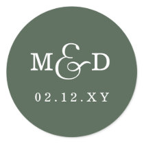 Sage Simple Modern Monogram Wedding Classic Round Sticker