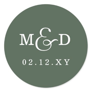 Sage Simple Modern Monogram Wedding Classic Round Sticker