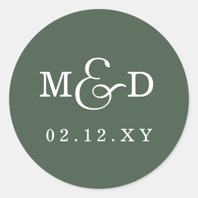 Sage Simple Modern Monogram Wedding Classic Round Sticker (Front)