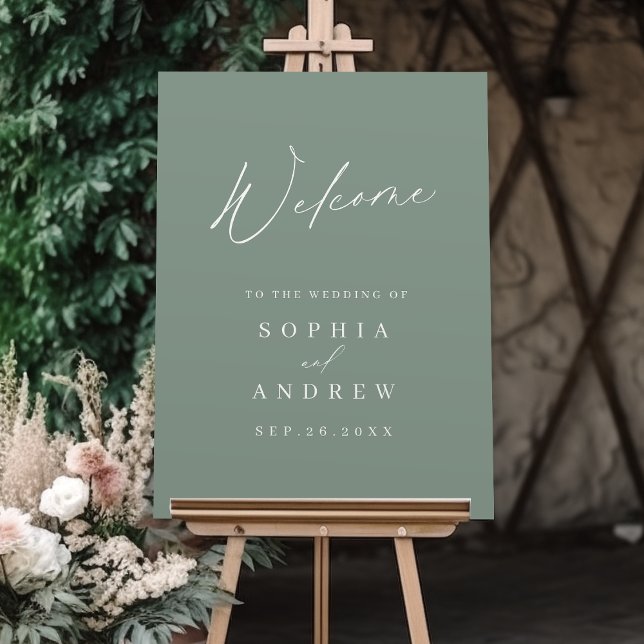  Sage Simple modern script wedding welcome sign (Sage Simple modern script wedding welcome sign)
