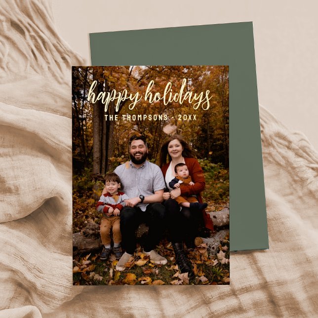 Sage Simple Photo "Happy Holidays" Script  Foil Holiday Card (Creator Uploaded)