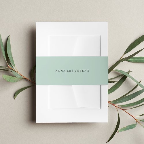 Sage  Simple Solid Color Personalized Wedding Invitation Belly Band