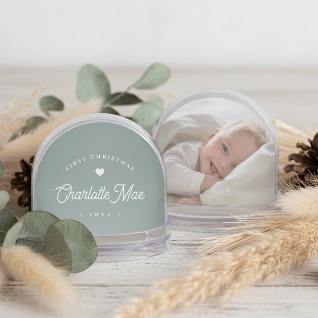 Sage | Simple & Sweet First Christmas Baby Photo Snow Globe (Creator Uploaded)