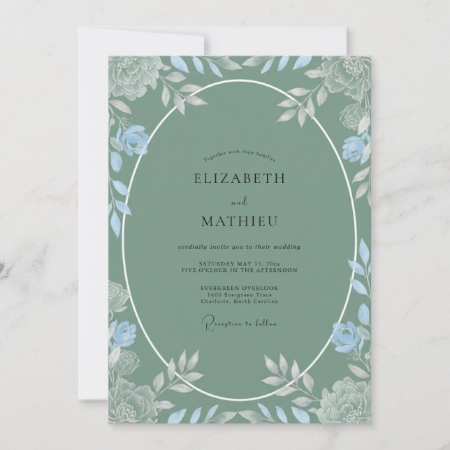 Sage Sky Leafy Wedding Invitation (Front)