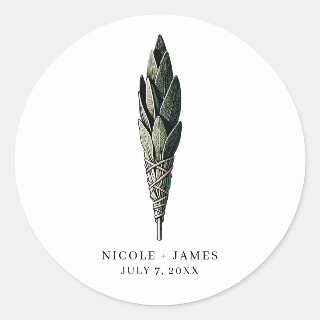 Sage Smudge Modern Vintage Wedding Classic Round Sticker (Front)