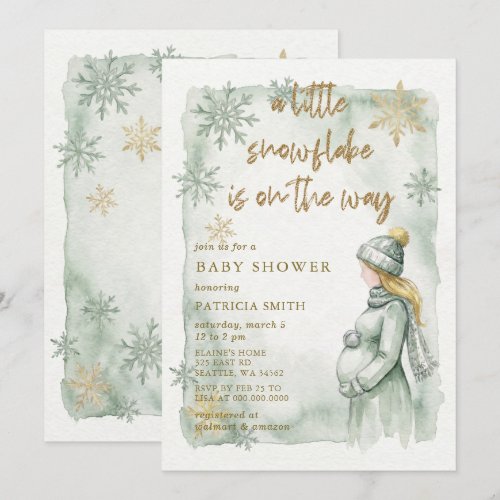 Sage Snowflake Is On The Way Winter Baby Shower Invitation
