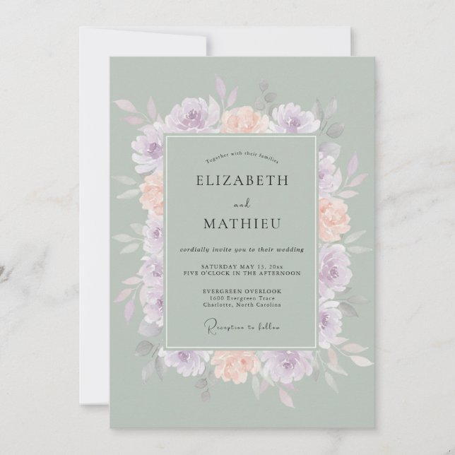Sage Soft Floral Wedding Invitation (Front)