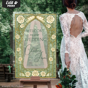 Sage Stained Glass Floral Magical Wedding Welcome  Acrylic Sign