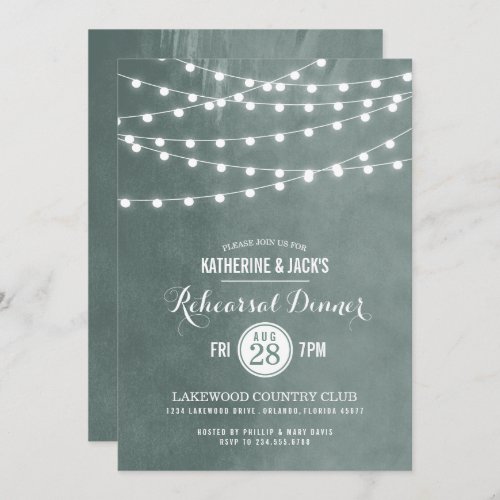 Sage String Lights Rehearsal Dinner Invitation