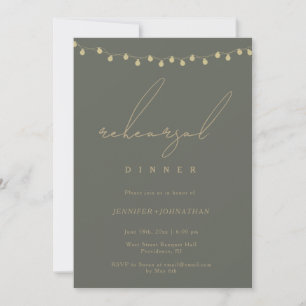 Sage String Lights Rehearsal Dinner Invitation
