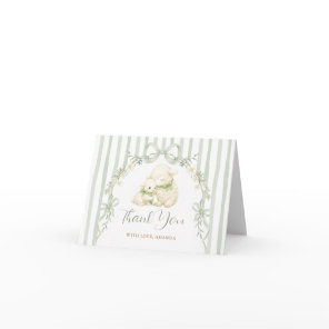 Sage Stripe Little Lamb Bow Baby Shower  Thank You Card