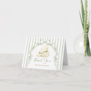 Sage Stripe Little Lamb Bow Baby Shower  Thank You Card