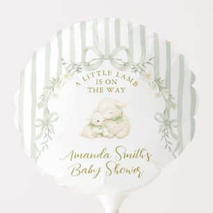 Sage Stripe Little Lamb Bow Baby Shower Welcome Balloon