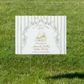 Sage Stripe Little Lamb Bow Baby Shower Welcome  Sign