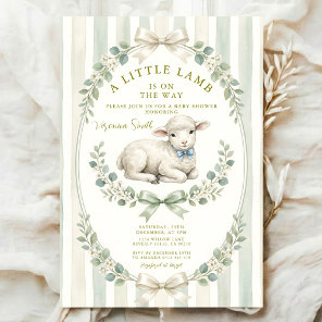 Sage Stripe Little watercolor Lamb Baby Shower Invitation
