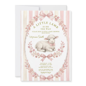 Sage Stripe Little watercolor Lamb Baby Shower Invitation