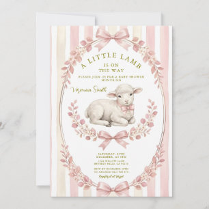 Sage Stripe Little watercolor Lamb Baby Shower Invitation